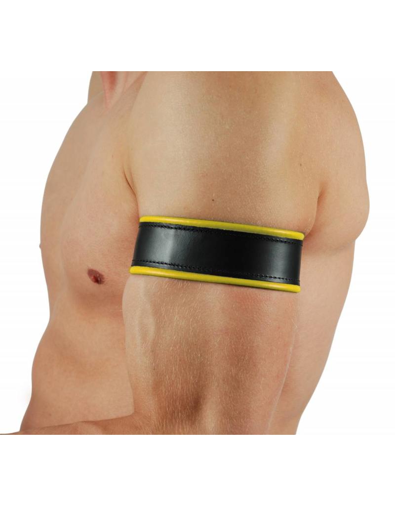 Leren bicepsband zwart/geel met vetersluiting