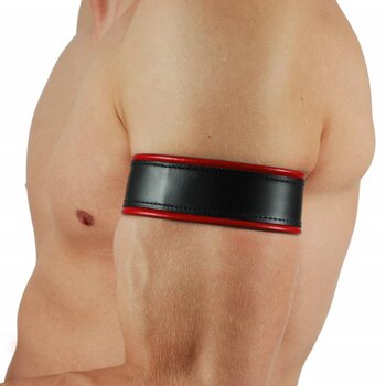 RoB Leder Bicepsband Schwarz/Rot mit Lederriemen