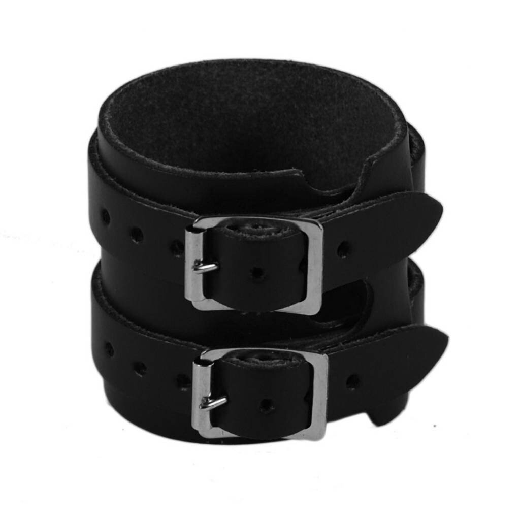 RoB Leather Wristband, 2 Buckles, Black