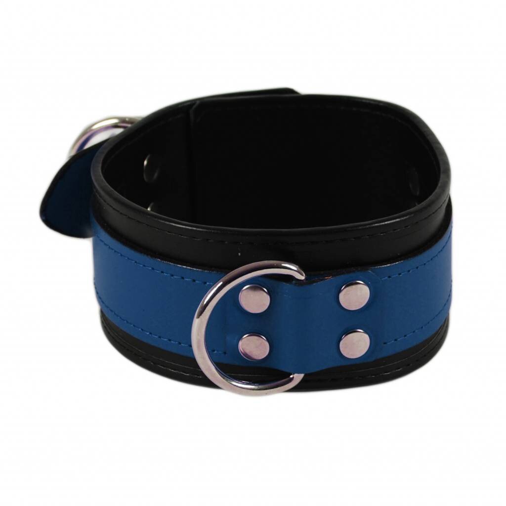 RoB Leather slave collar blue on black