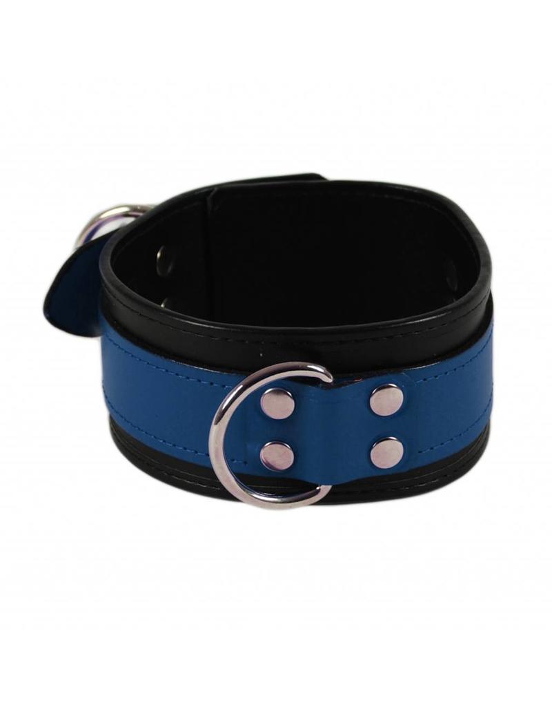 RoB Leather slave collar blue on black