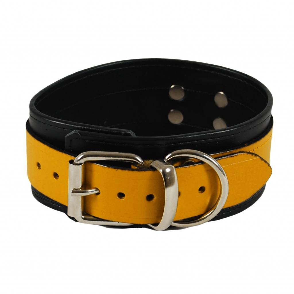 RoB Leather slave collar yellow on black