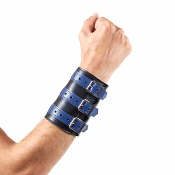 RoB Soft Leather 3 Buckled Wristband Black with Blue Straps