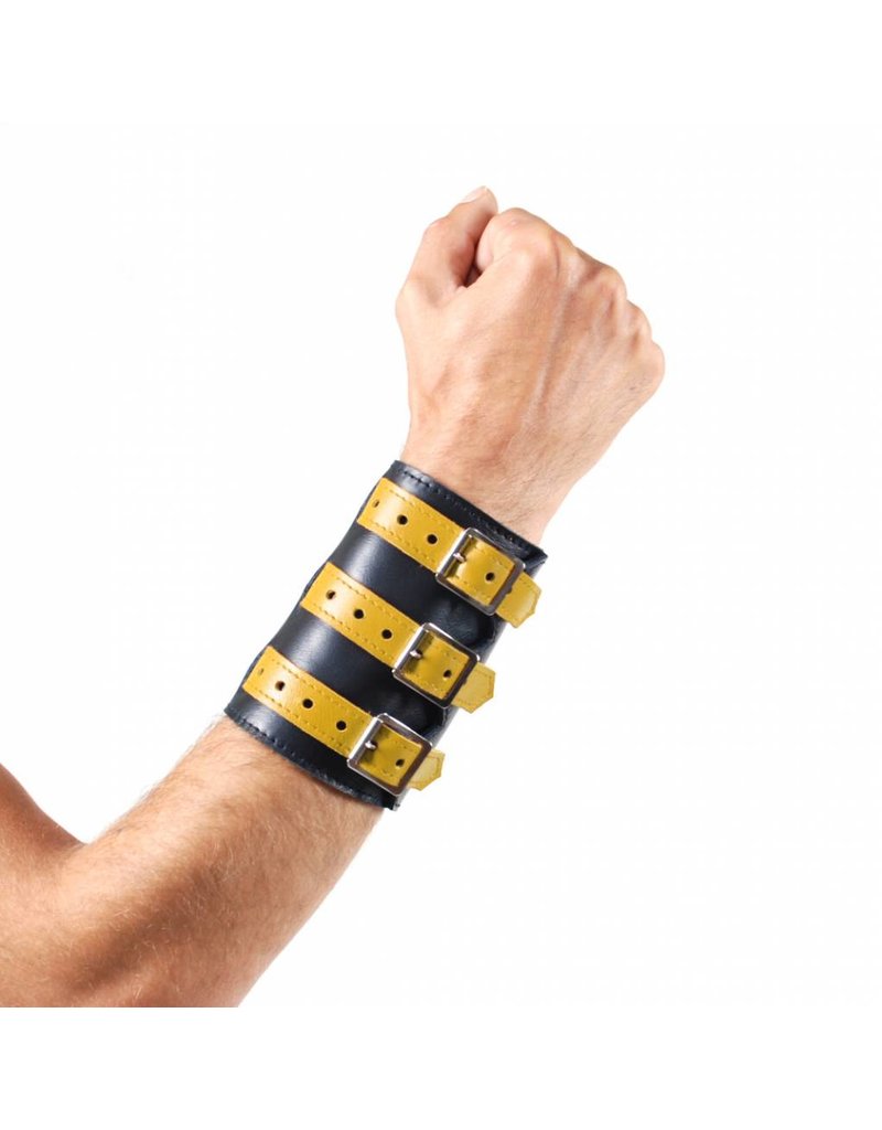 RoB 3-Schnallenarmband aus weichem Leder schwarz mit gelb