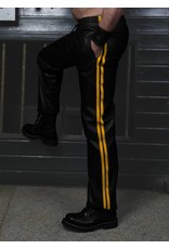 RoB Schwarze Trackpants aus weichem Leder mit gelben Streifen