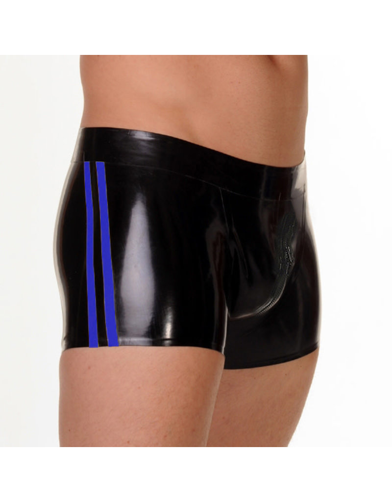 RoB Rubber shorts met doorlopende rits en blauwe strepen