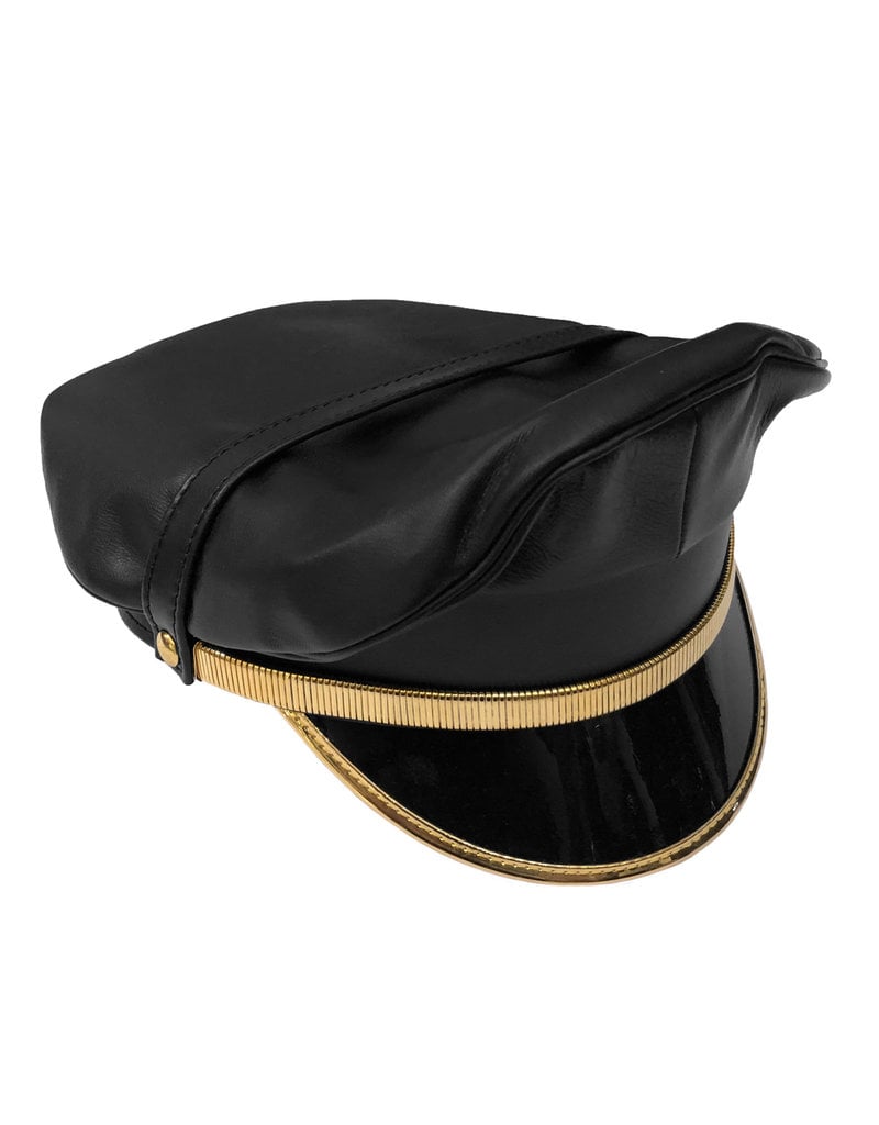 RoB Leather Military Cap, Gold Trim, Extension Strap