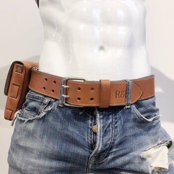 RoB Leather belt 5 cm double buckle brown