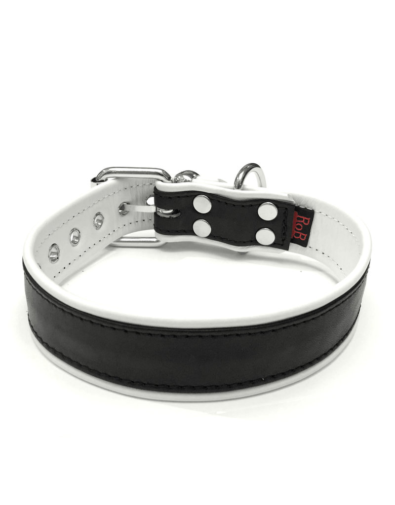 RoB Leder Sklavenhalsband 1 D-Ring schwarz/weiss medium