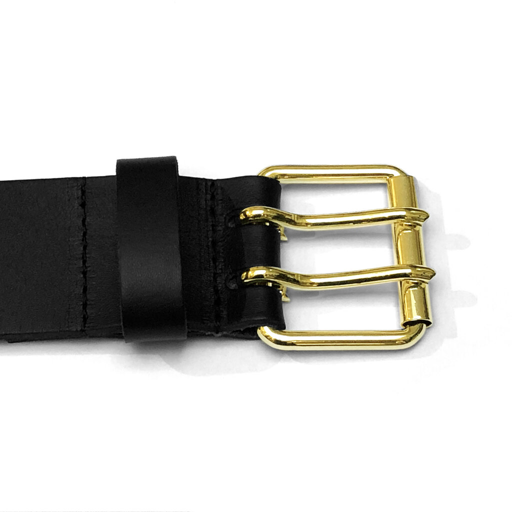 RoB Leather belt with double buckle gold colored