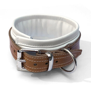 RoB Leren Slaven Halsband, Zachte Padding - Wit/Bruin