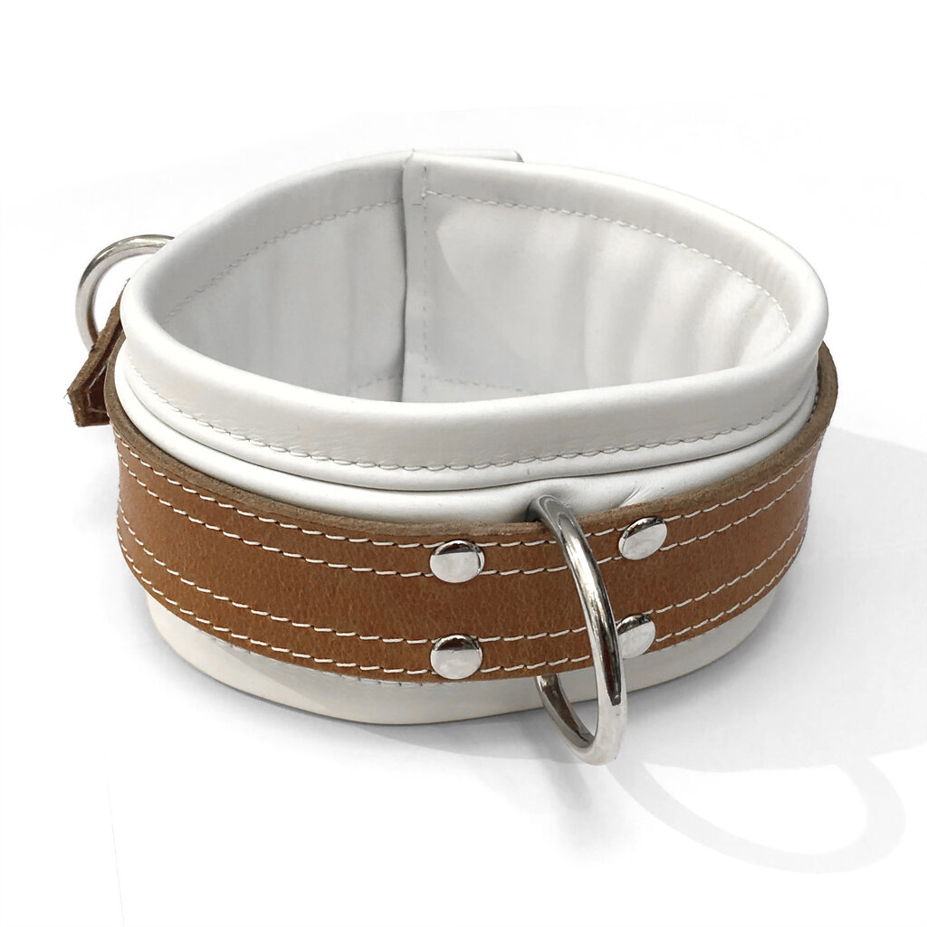 RoB Leather slave collar padded white/brown