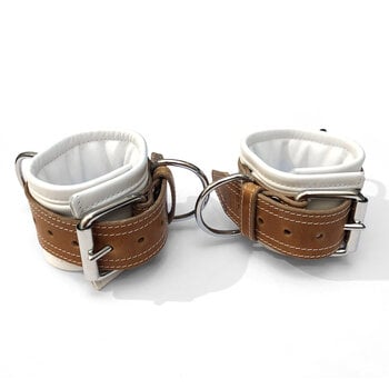 RoB Master's Choice Leather Ankle Restraints, Soft Padding - White/Brown