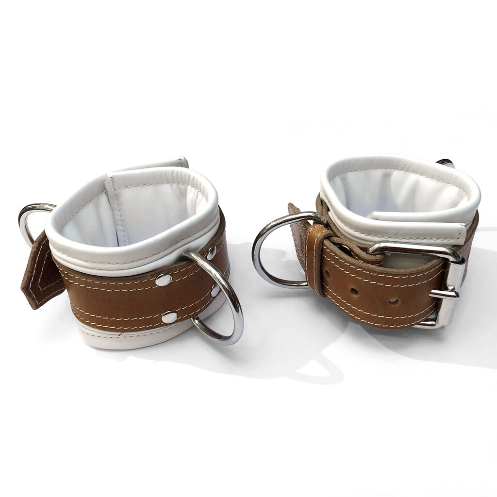 RoB Master's Choice Leder Fussfesseln, Extra Breit, mit Fütterung - Weiss/Braun