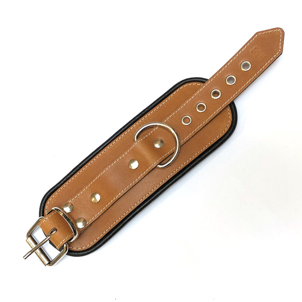 RoB Leather Wrist Restraints Brown with Black Piping