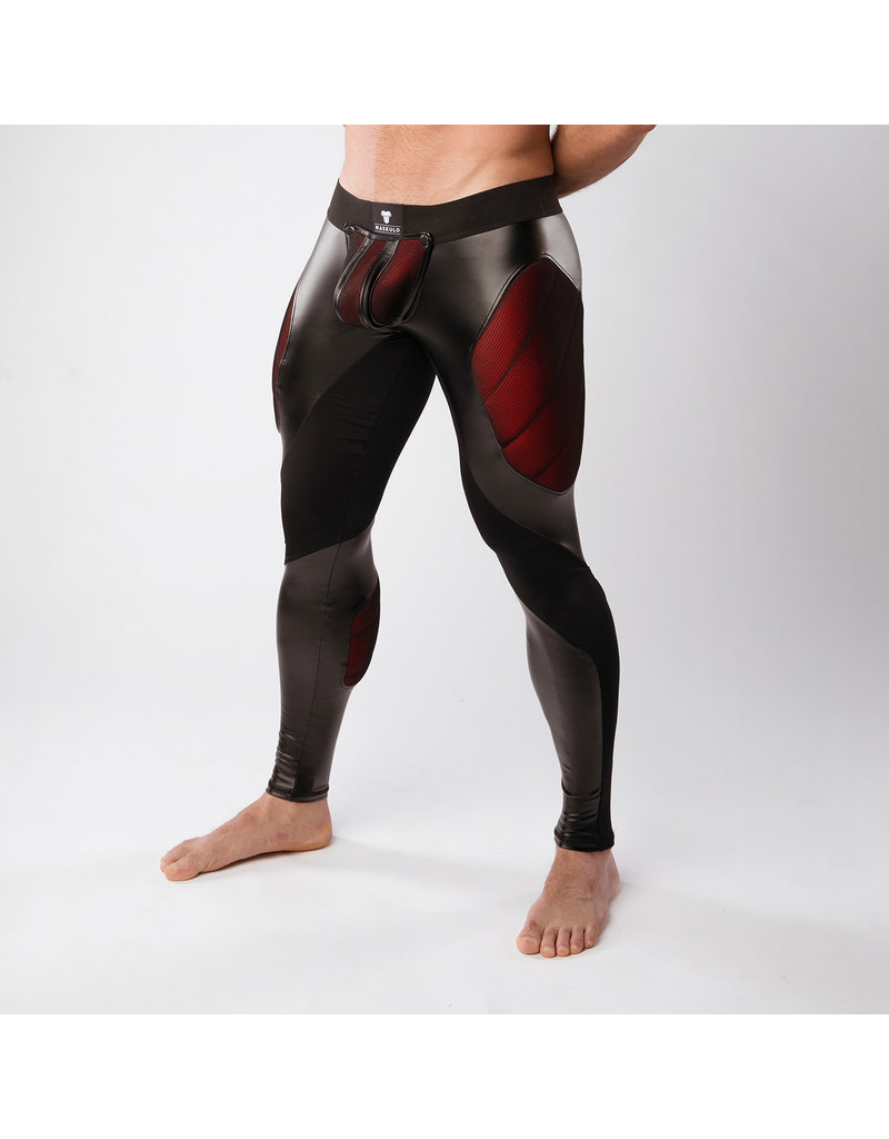 Maskulo Armored, color-under, fetish leggings, back zip, black/red