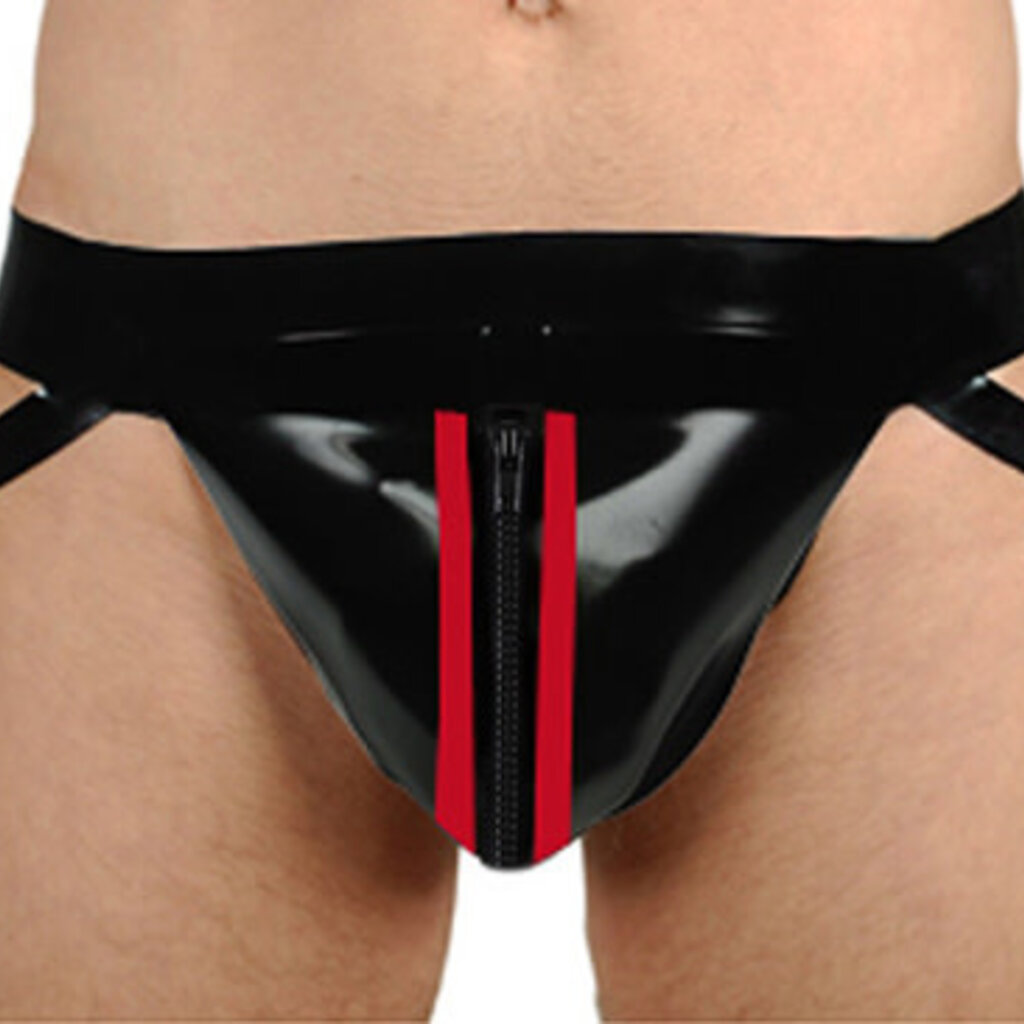 RoB Rubber jockstrap with front zip and colored stripes