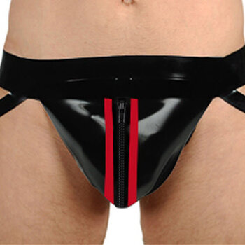 RoB Rubber jockstrap with front zip and colored stripes