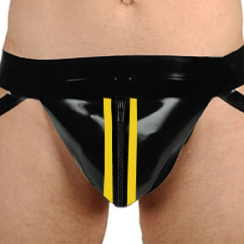 RoB Rubber jockstrap with front zip and colored stripes