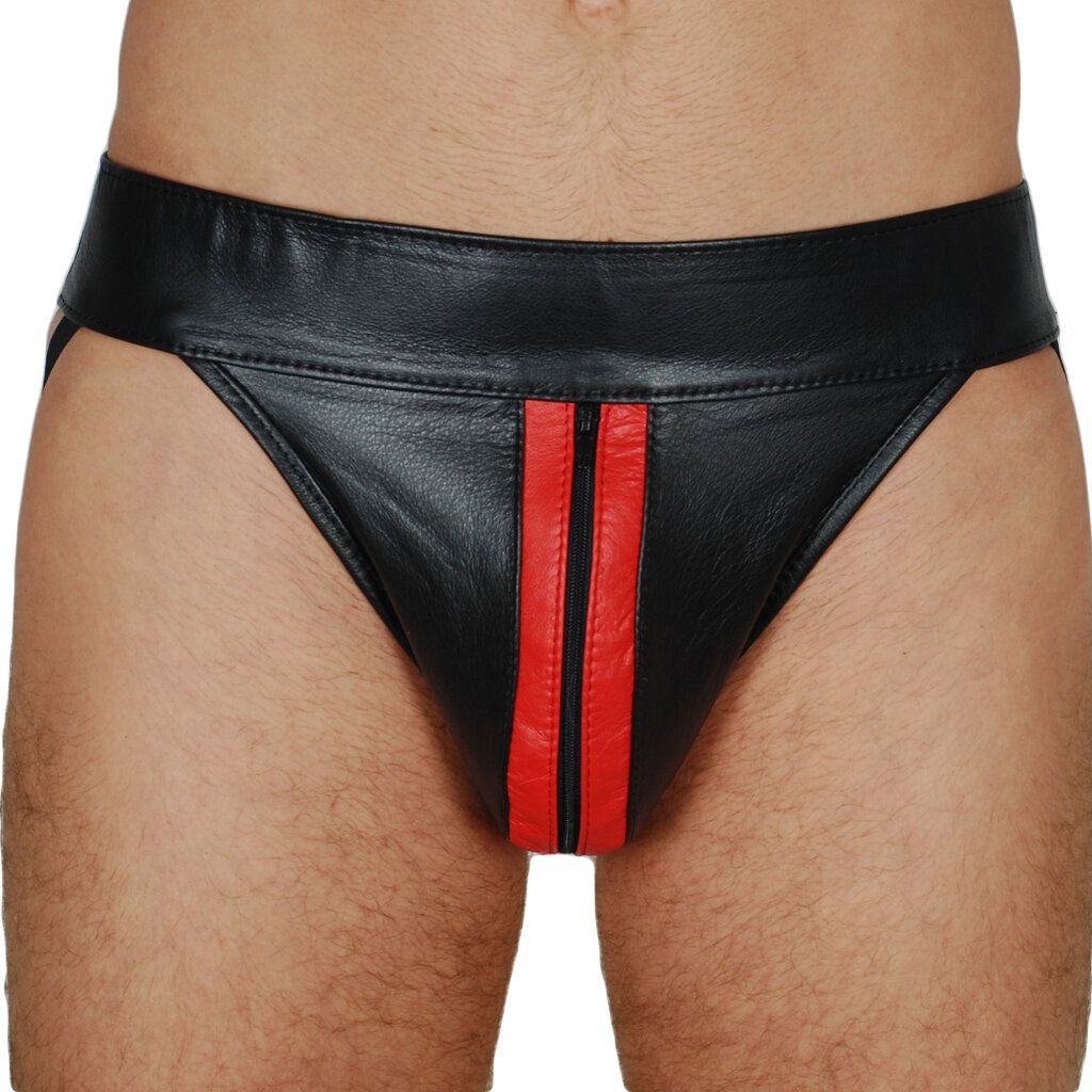 RoB Leder Jockstrap mit Reissverschluss und farbigen Streifen