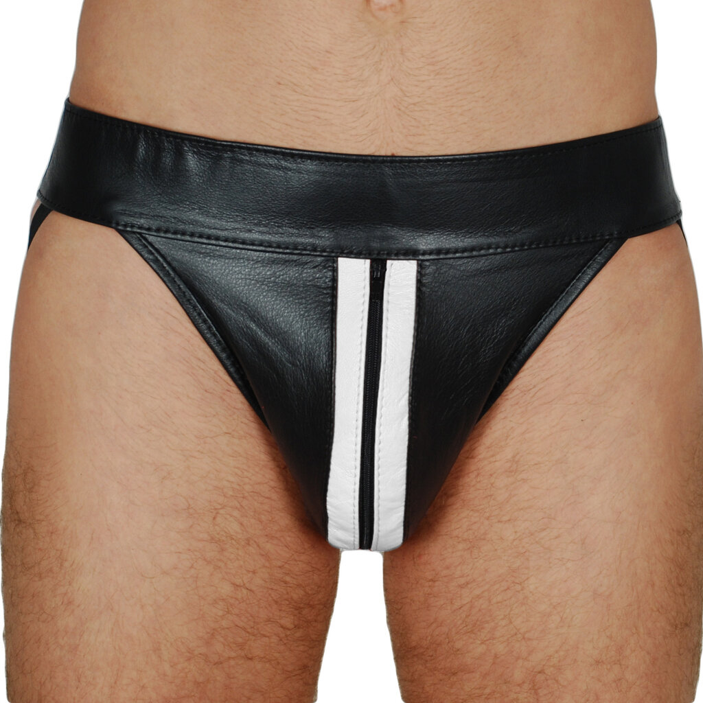 RoB Leren jockstrap met rits en gekleurde strepen