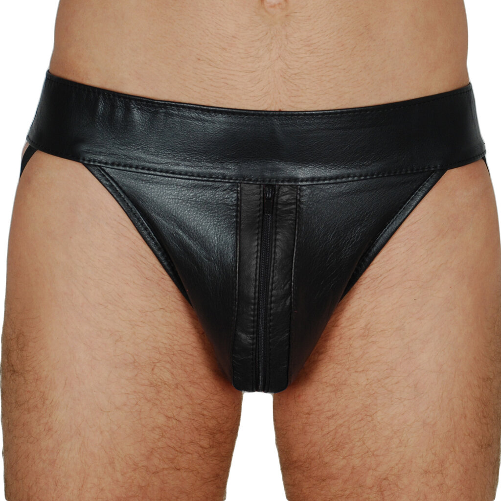 Men's Leather Briefs with Front Zipper
