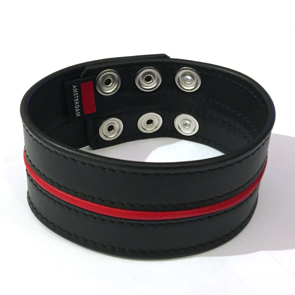 RoB Leather biceps-band with colored piping, 50 mm wide