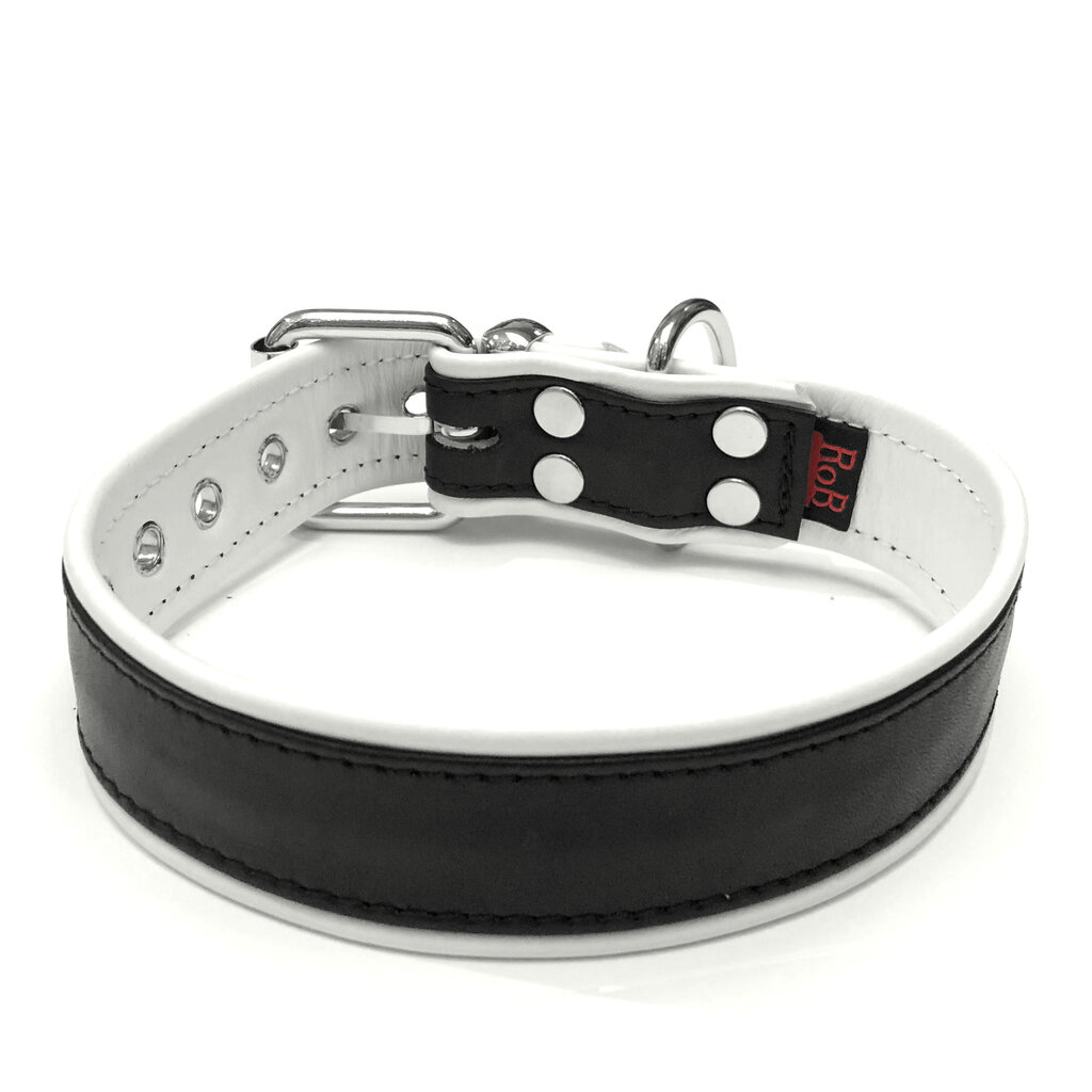 RoB Leather slave collar with 1 D-ring with colored piping