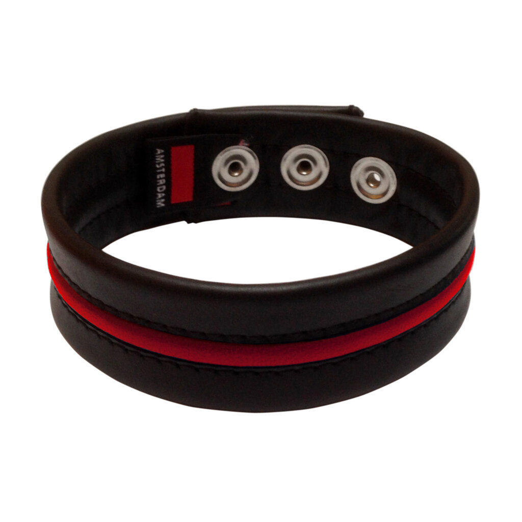 RoB Leather Bicep-band black with piping and press studs
