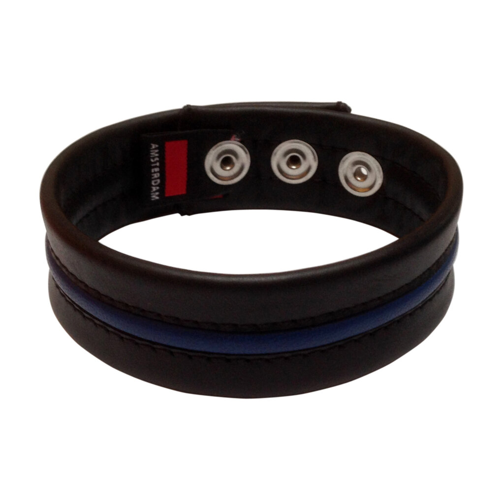 RoB Leather Bicep-band black with piping and press studs