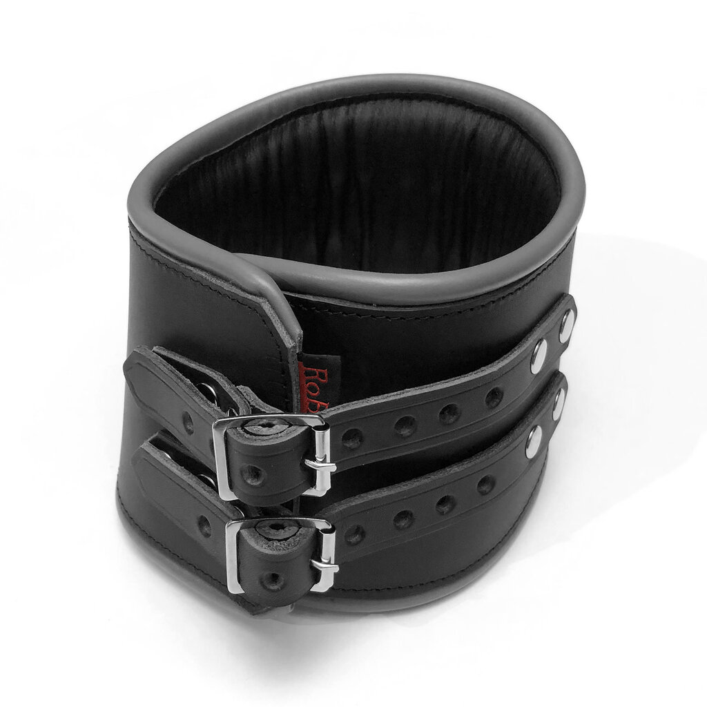 RoB Leren padded discipline halsband met gekleurde bies