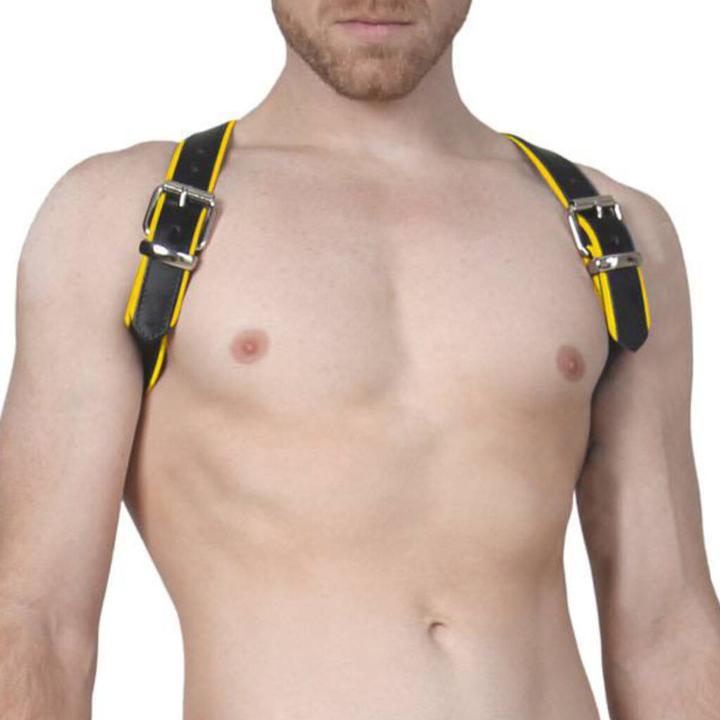 RoB Shoulder harness with buckle, black with colored piping