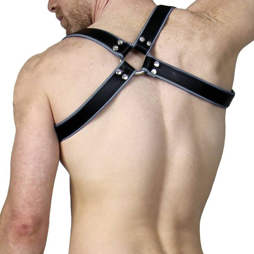 RoB Shoulder harness with buckle, black with colored piping