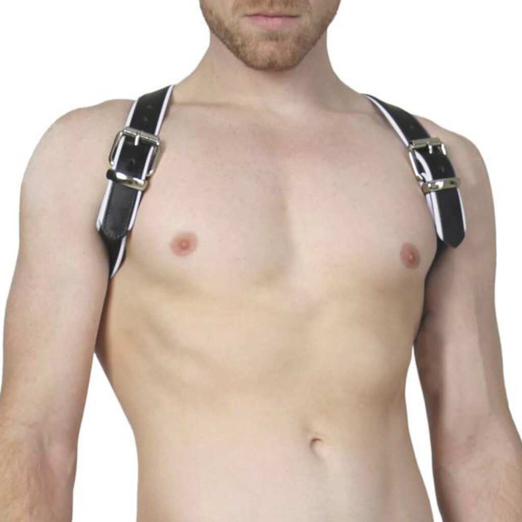 RoB Shoulder harness with buckle, black with colored piping