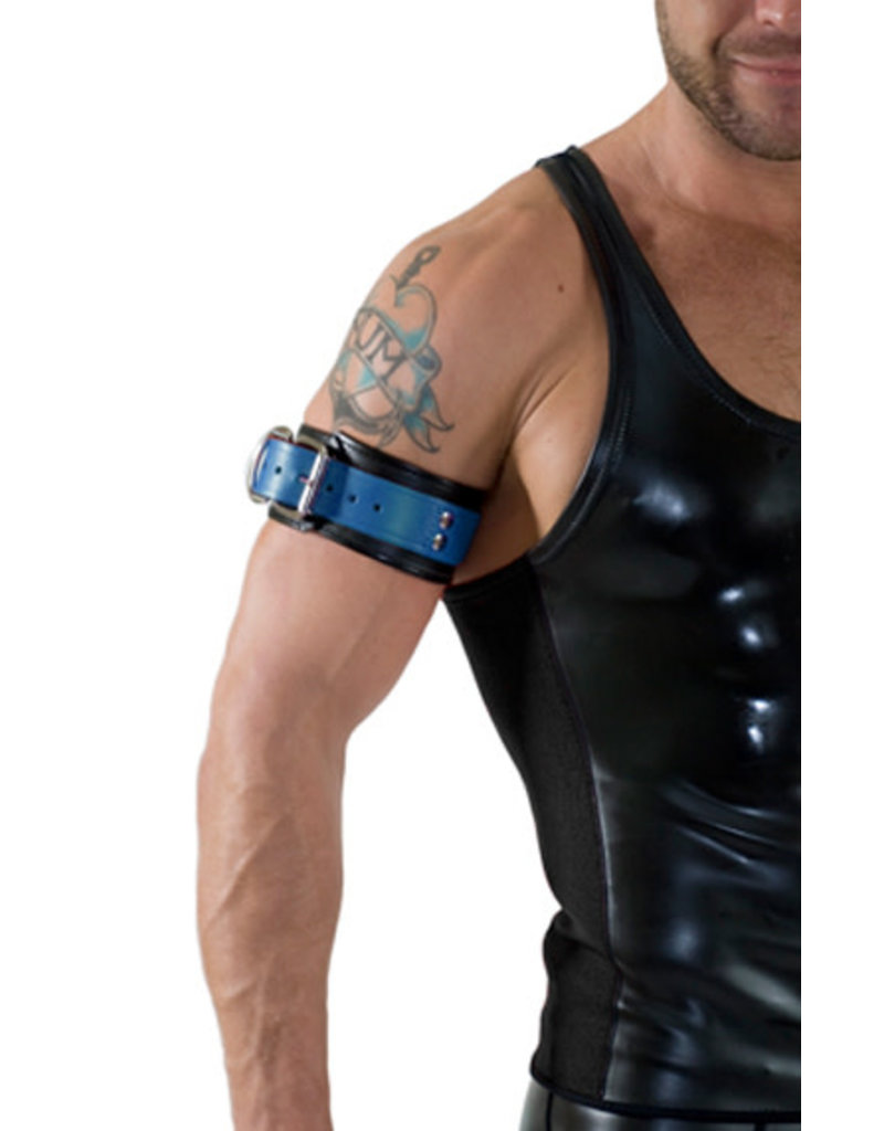 RoB Leren bicepsband met gesp, zwart met gekleurde band