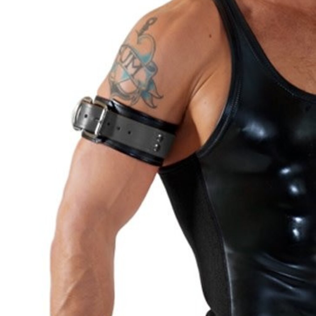 RoB Leren bicepsband met gesp, zwart met gekleurde band