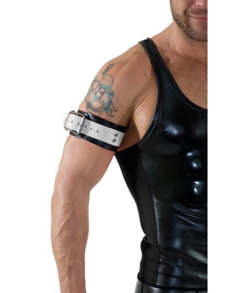 RoB Leder Bicepsband mit Schnalle, schwarz mit farbigem Band