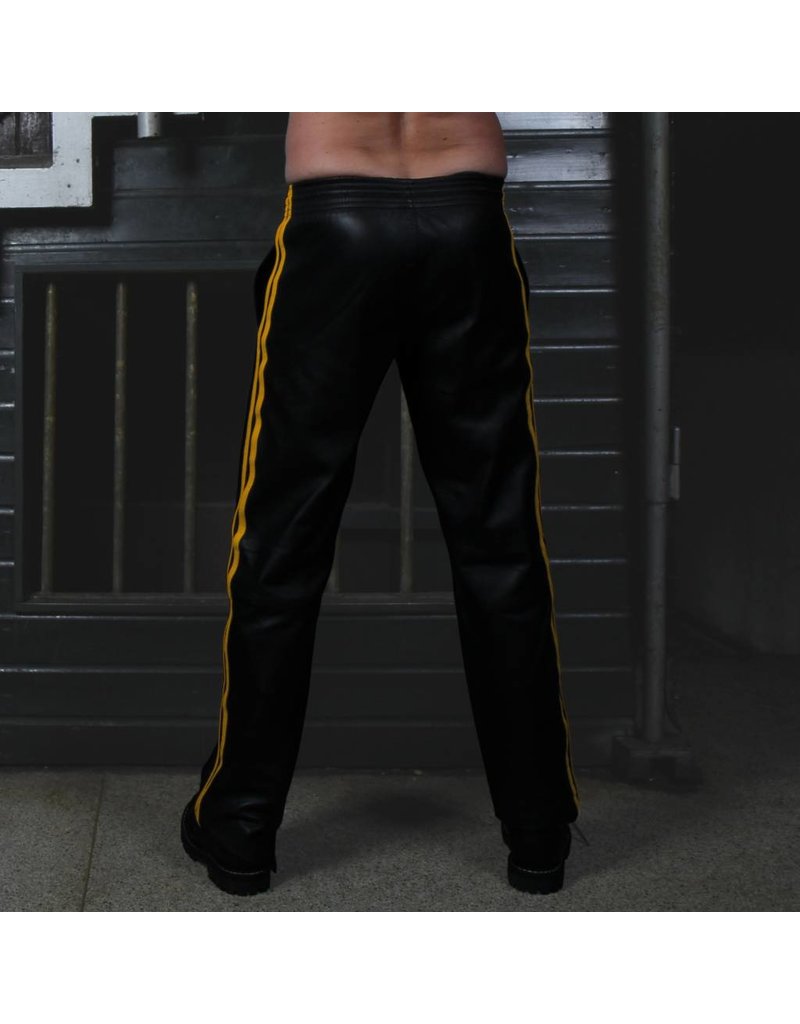 RoB Schwarze Trackpants aus weichem Leder mit farbigen Streifen