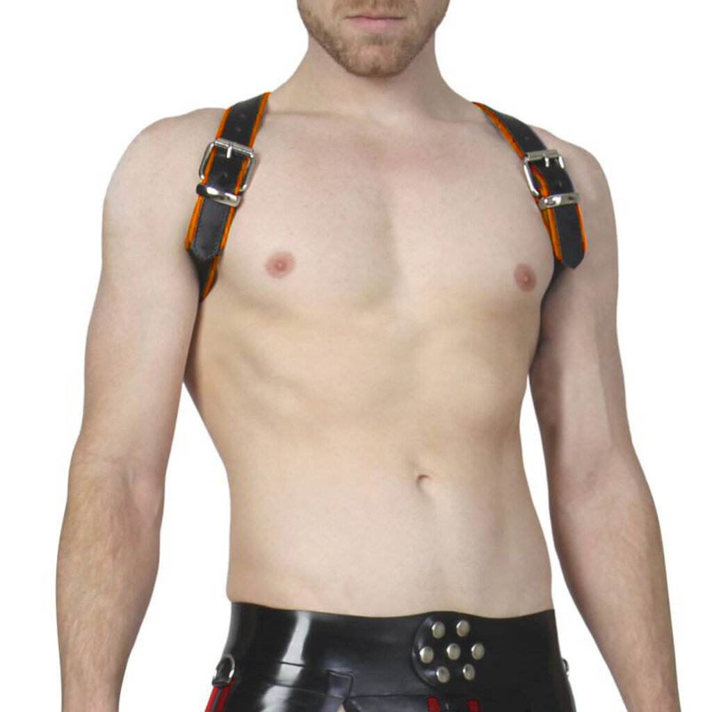 RoB Shoulder harness with buckle, black with colored piping