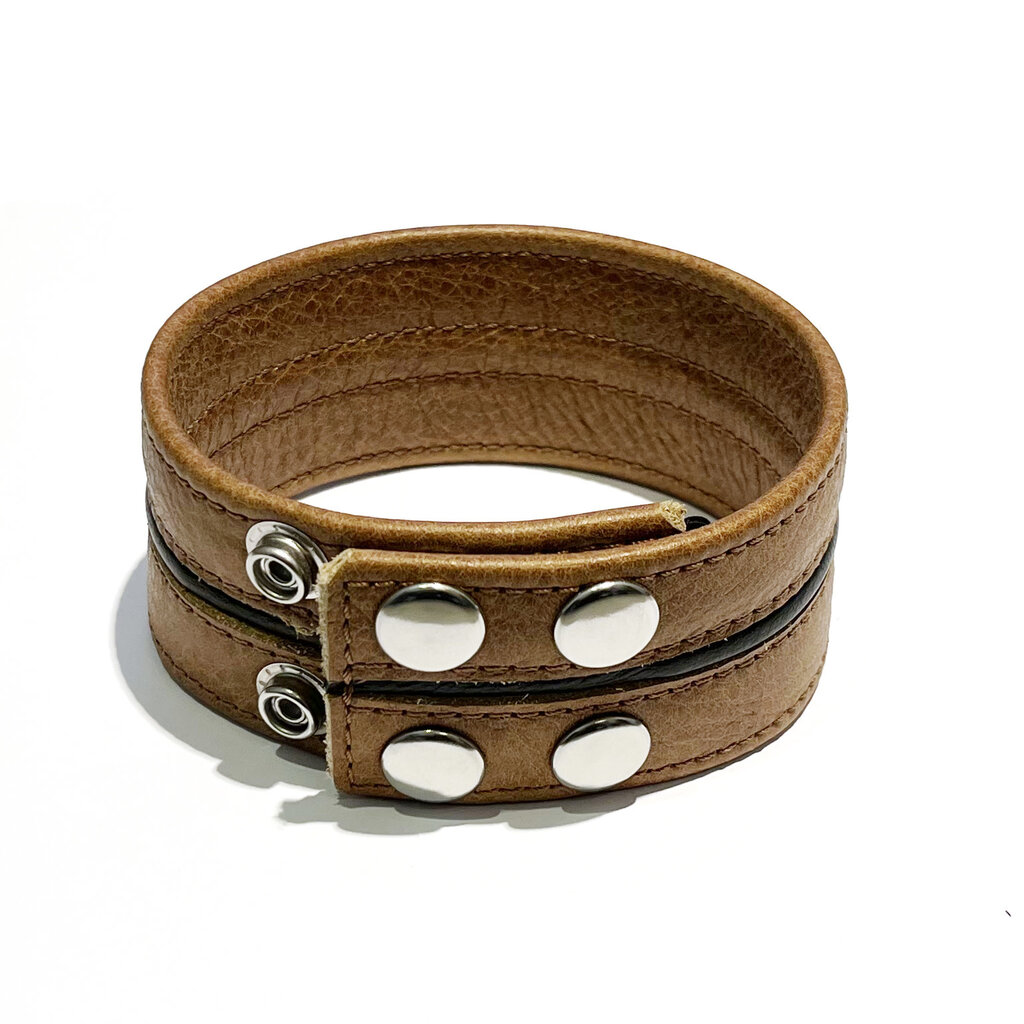 RoB Leather Bicepsband Brown 50 mm wide with Black Piping and Press Studs