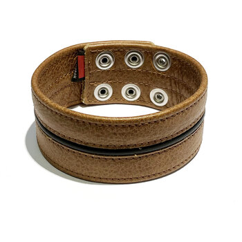 RoB Leren bicepsband 50 mm breed bruin/zwart met drukknopen