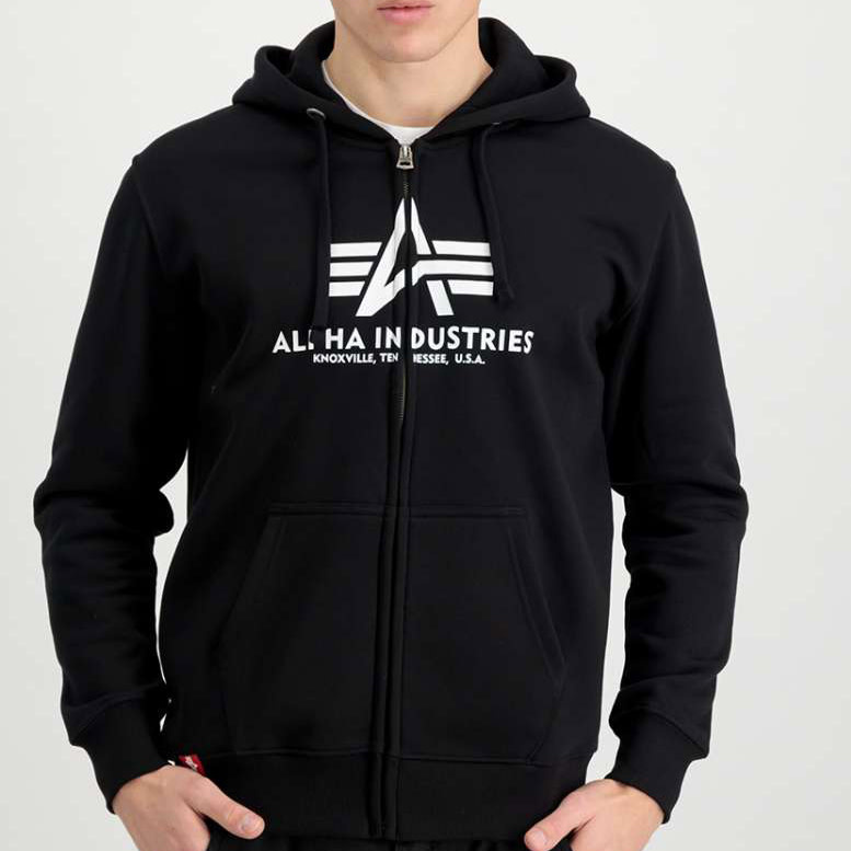 Alpha Industries sweatshirt Basic Zip Hoody men's black color