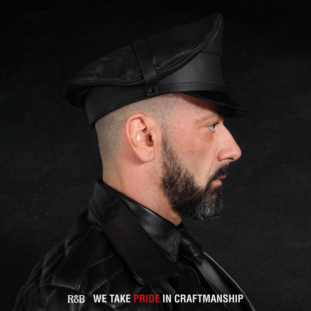 RoB Leather Military Cap, Leather Trim & Extension Strap