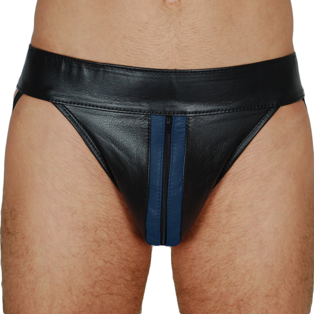 RoB Leder Jockstrap mit Reissverschluss und farbigen Streifen