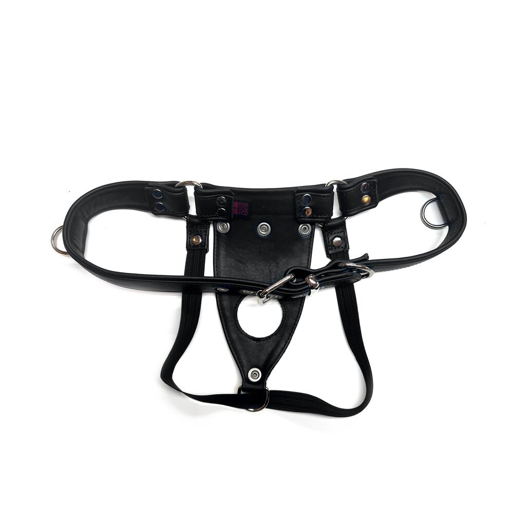 Female Butt Plug Leather Harness With Front Chain Detail. 