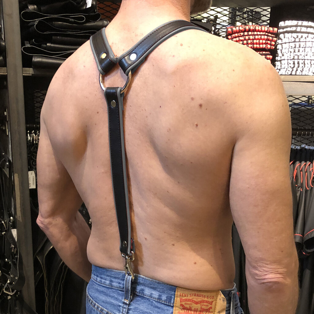 RoB Leather braces 3,1 cm wide with clip and colored piping