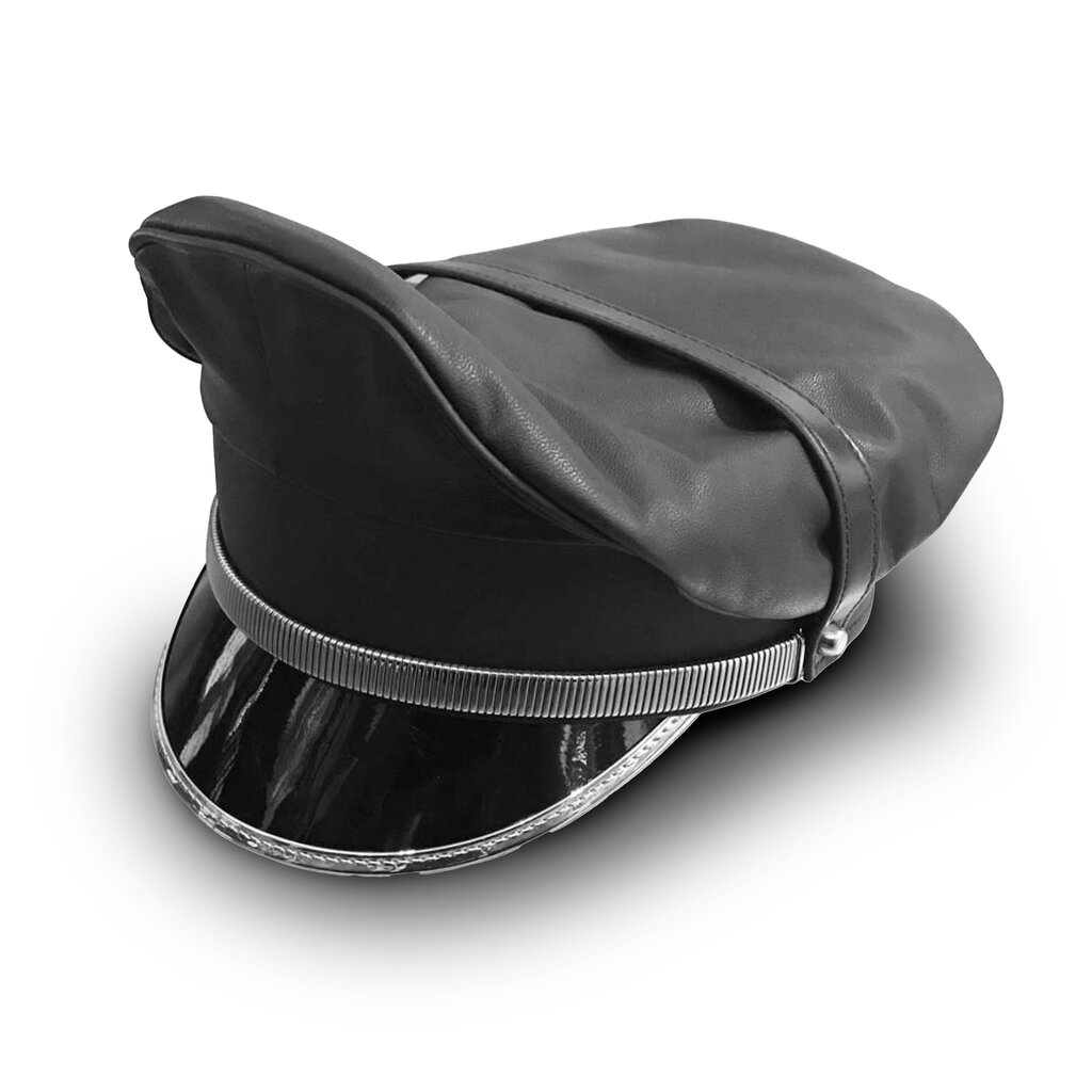 RoB Leather Military Cap, Silver Trim, Extension Strap