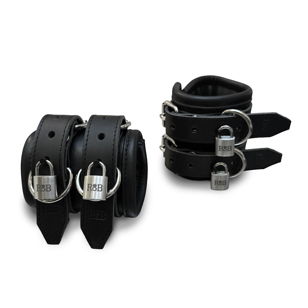 RoB Master's Choice Leather Wrist Restraints, Double Strap & Extra Wide, Soft Padding - Lockable