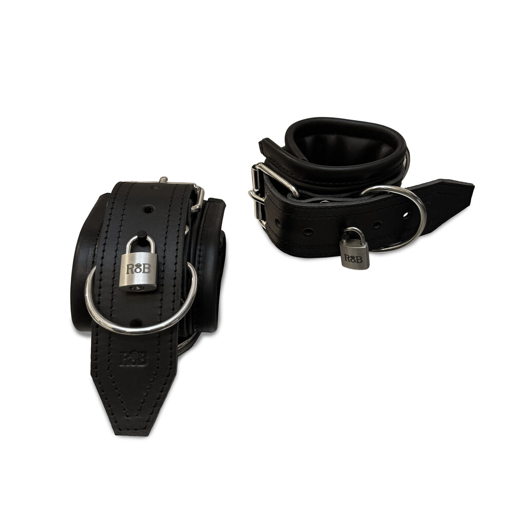 RoB Master's Choice Leather Wrist Restraints, Extra Wide, Soft Padding - Lockable
