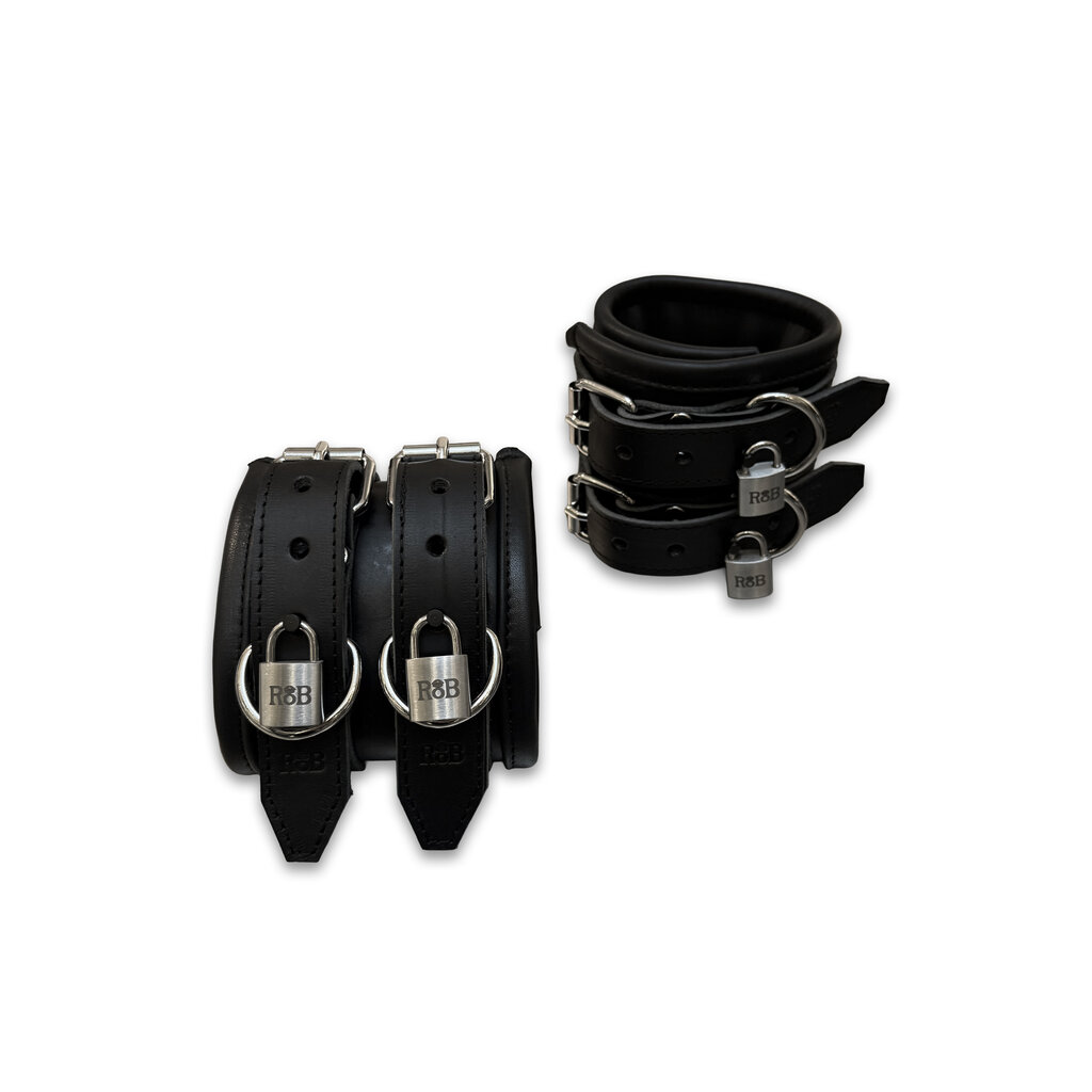 RoB Master's Choice Leather Ankle Restraints, Double Strap & Extra Wide, Soft Padding - Lockable